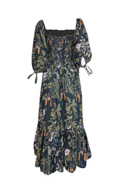 Current Boutique-Cara Cara - Green Floral Print Cotton Puff Sleeve Midi Dress Sz L