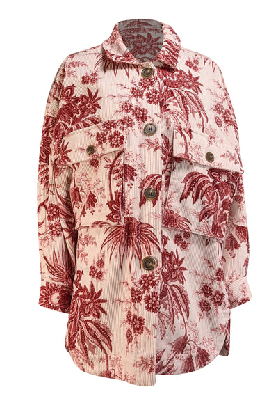 Cara Cara - White & Rust Red Corduroy Jacket Sz M - Current Boutique