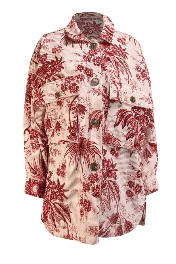 Cara Cara - White & Rust Red Corduroy Jacket Sz M - Current Boutique