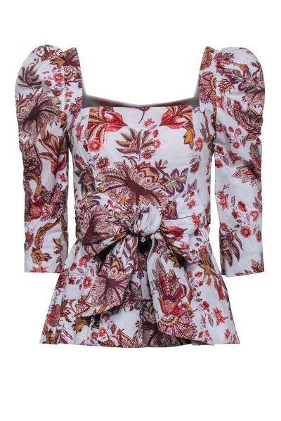 Current Boutique-Cara Cara - White w/ Rust Floral Print Peplum Top Sz 4