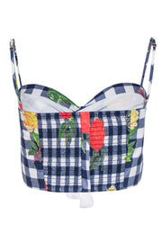 Current Boutique-Cara Cara - Navy & White Gingham Crop Top w/ Floral Print Sz S