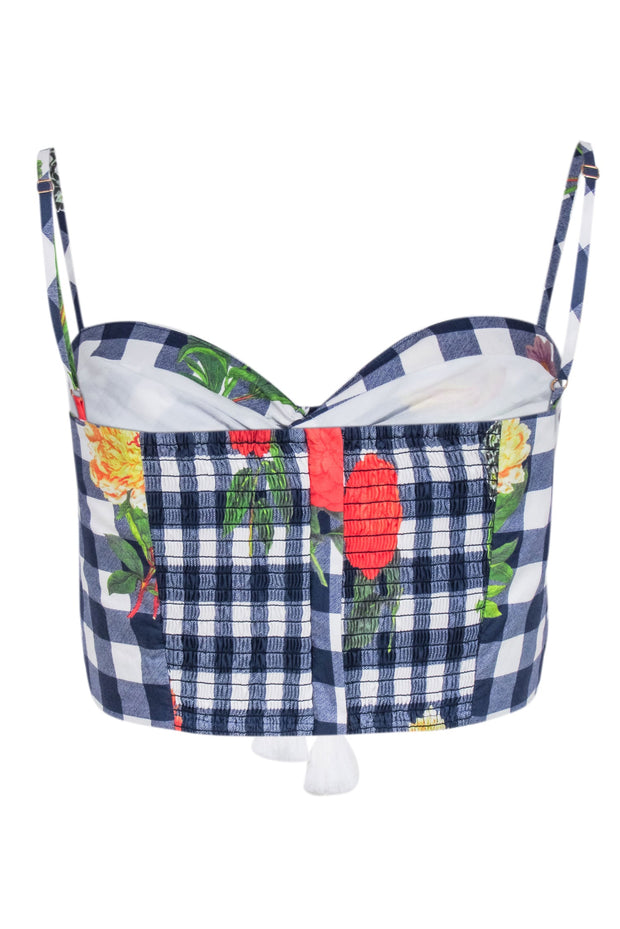 Current Boutique-Cara Cara - Navy & White Gingham Crop Top w/ Floral Print Sz S