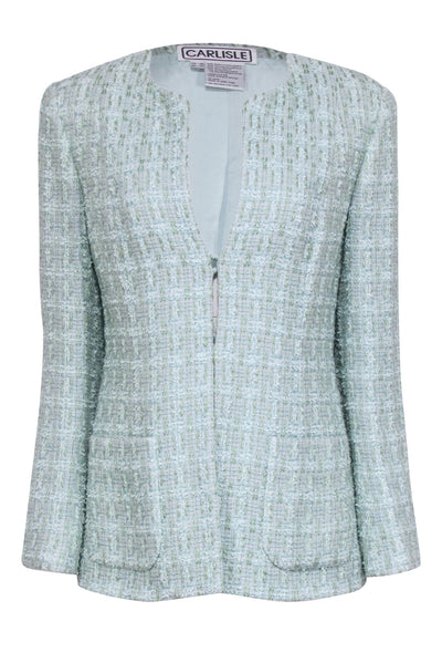 Current Boutique-Carlisle - Light Green & White Metallic Tweed Jacket Sz 10