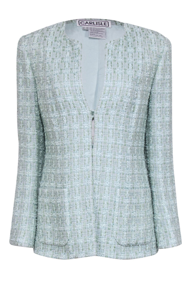 Current Boutique-Carlisle - Light Green & White Metallic Tweed Jacket Sz 10