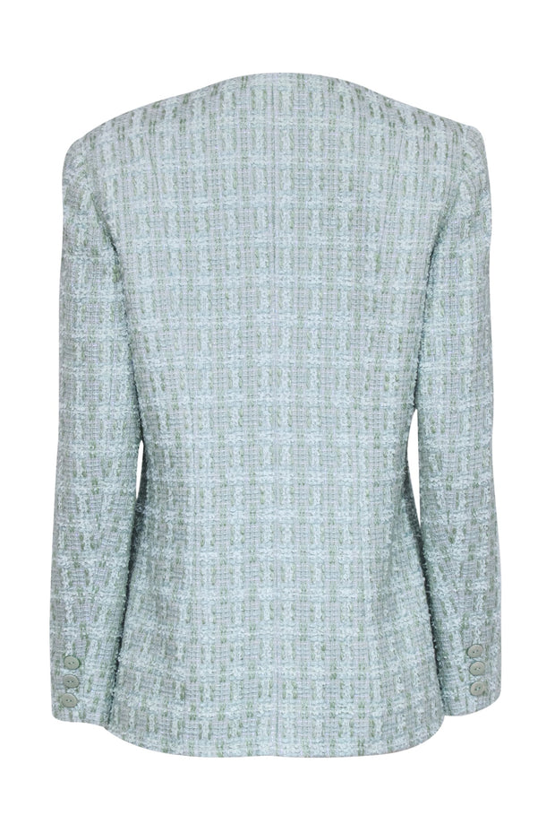 Current Boutique-Carlisle - Light Green & White Metallic Tweed Jacket Sz 10