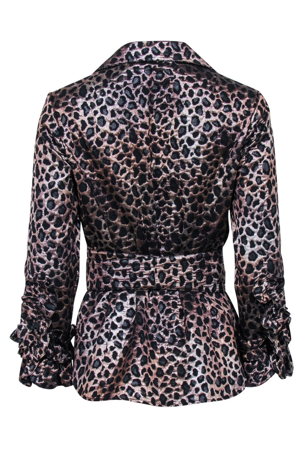Current Boutique-Carlisle - Metallic Bronze Leopard Print Shirt w/ Waist Tie Sz 4