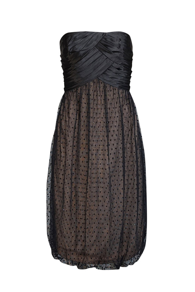 Current Boutique-Carmen Marc Valvo - Black Silk & Lace Strapless Dress Sz 12