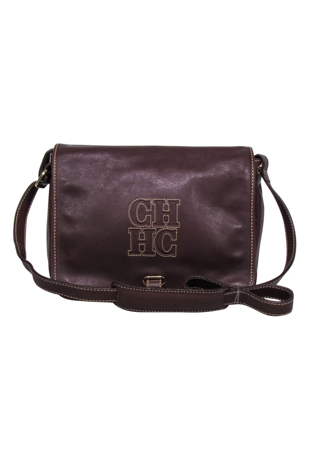 Current Boutique-Carolina Herrera - Brown Leather Fold Over Crossbody