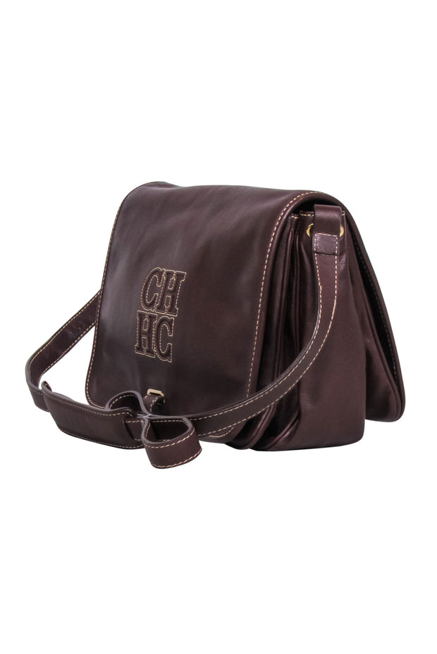 Current Boutique-Carolina Herrera - Brown Leather Fold Over Crossbody