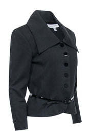 Current Boutique-Carolina Herrera - Black Cropped Button-Up Jacket w/ Belt Sz 8