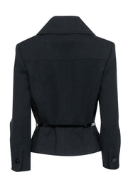 Current Boutique-Carolina Herrera - Black Cropped Button-Up Jacket w/ Belt Sz 8