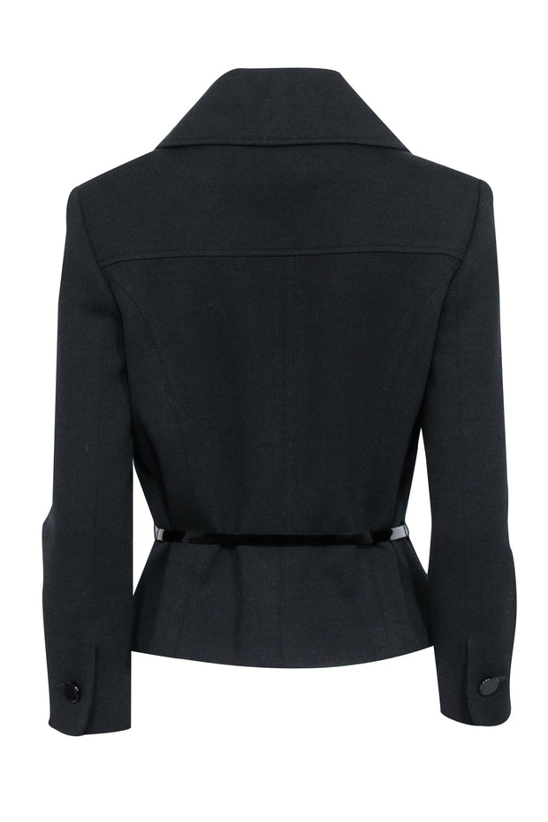 Current Boutique-Carolina Herrera - Black Cropped Button-Up Jacket w/ Belt Sz 8