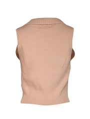 Current Boutique-Caroline Constas - Beige Ribbed Crochet Trim Sleeveless Cropped Top Sz L