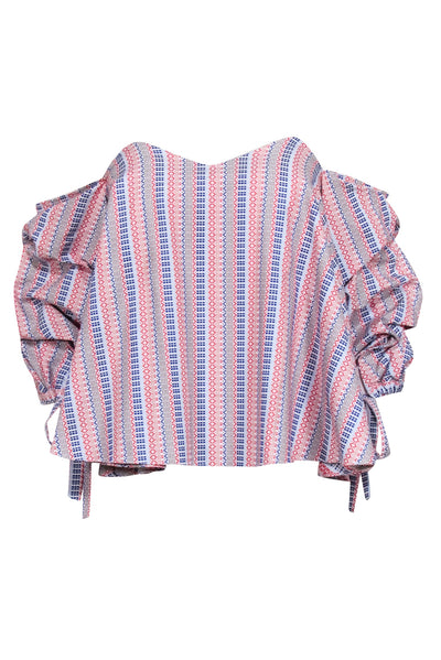 Current Boutique-Caroline Constas - White, Red, & Blue Off-The-Shoulder Blouse Sz XS