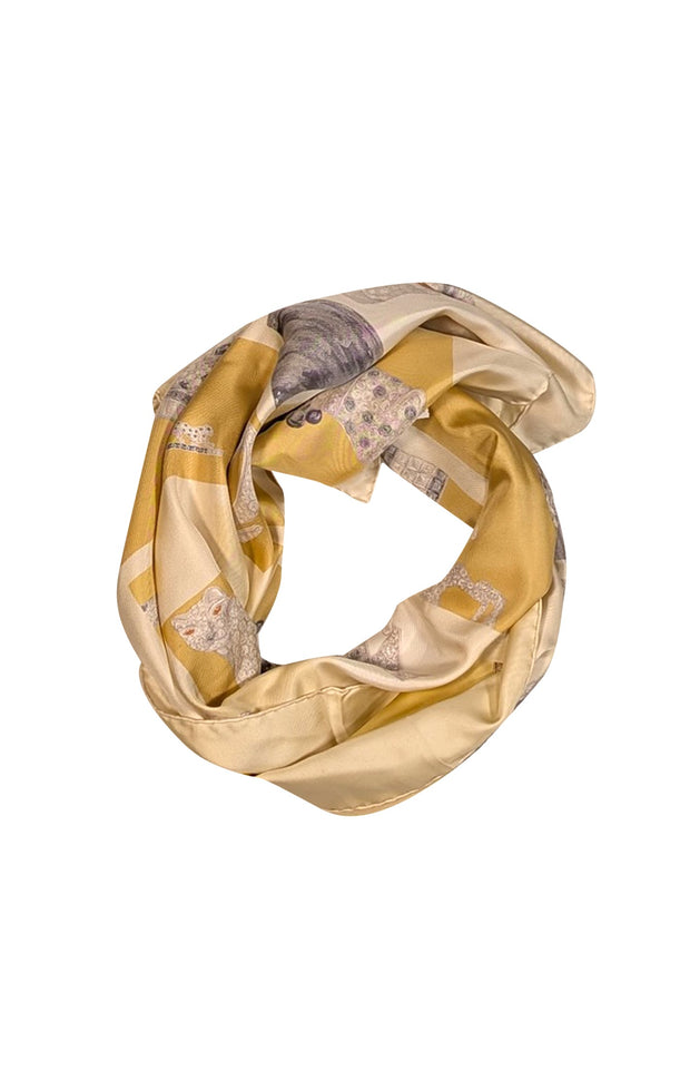 Cartier - Pale Yellow Jeweled Leopard Silk Scarf - Current Boutique
