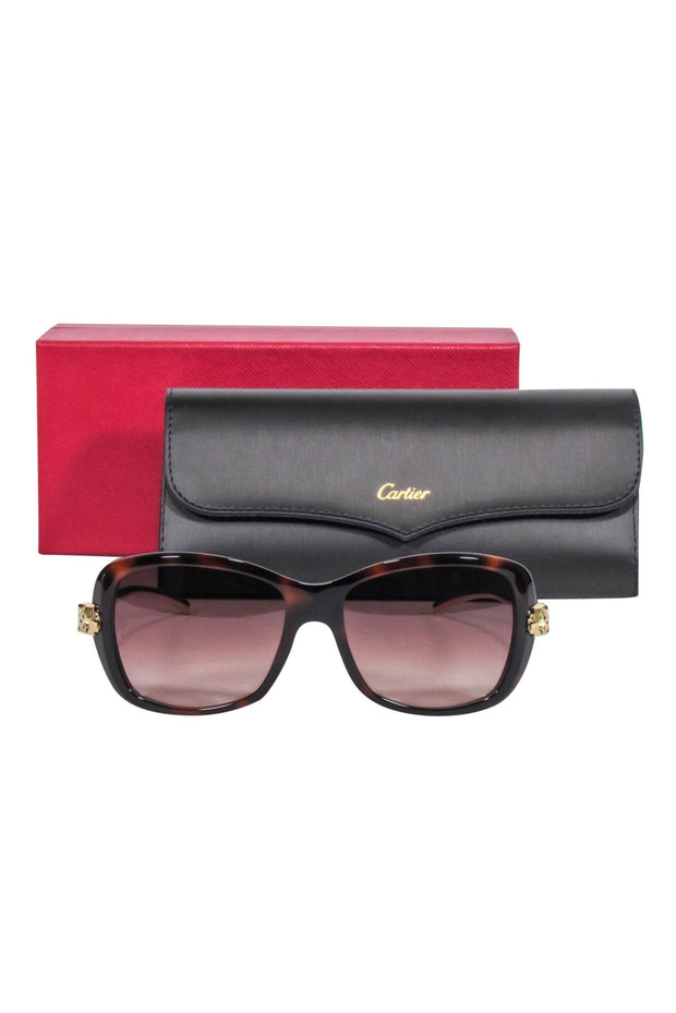 Current Boutique-Cartier - Brown Tortoise Sunglasses w/ Gold Legs