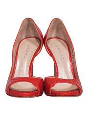 Current Boutique-Casadei - Orange Snakeskin Textured Open Toe Pumps Sz 6