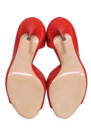 Current Boutique-Casadei - Orange Snakeskin Textured Open Toe Pumps Sz 6
