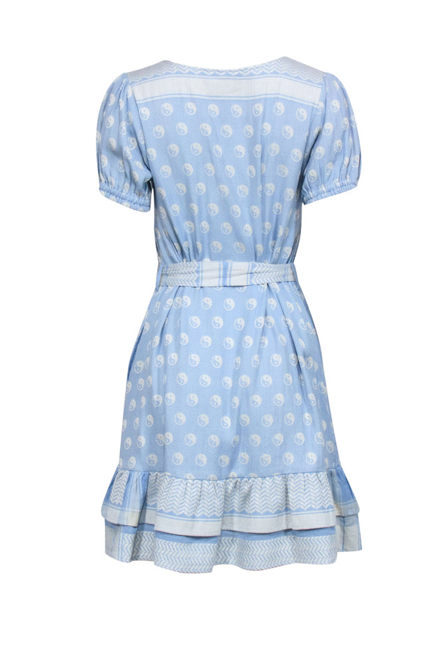 Current Boutique-Cecilie Copenhagen - Light Blue & Ivory Yin & Yang Belted Mini Dress Sz S