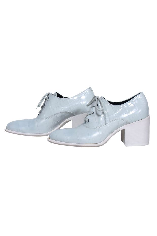 Current Boutique-Celine - Blue Reptile Embossed Lace Up Heels Sz 8