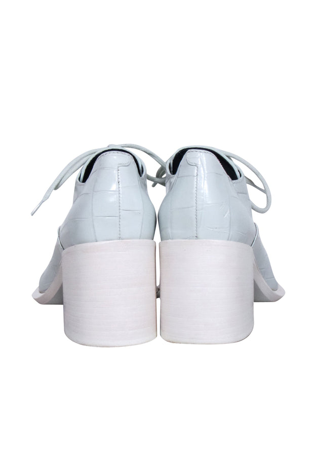 Current Boutique-Celine - Blue Reptile Embossed Lace Up Heels Sz 8