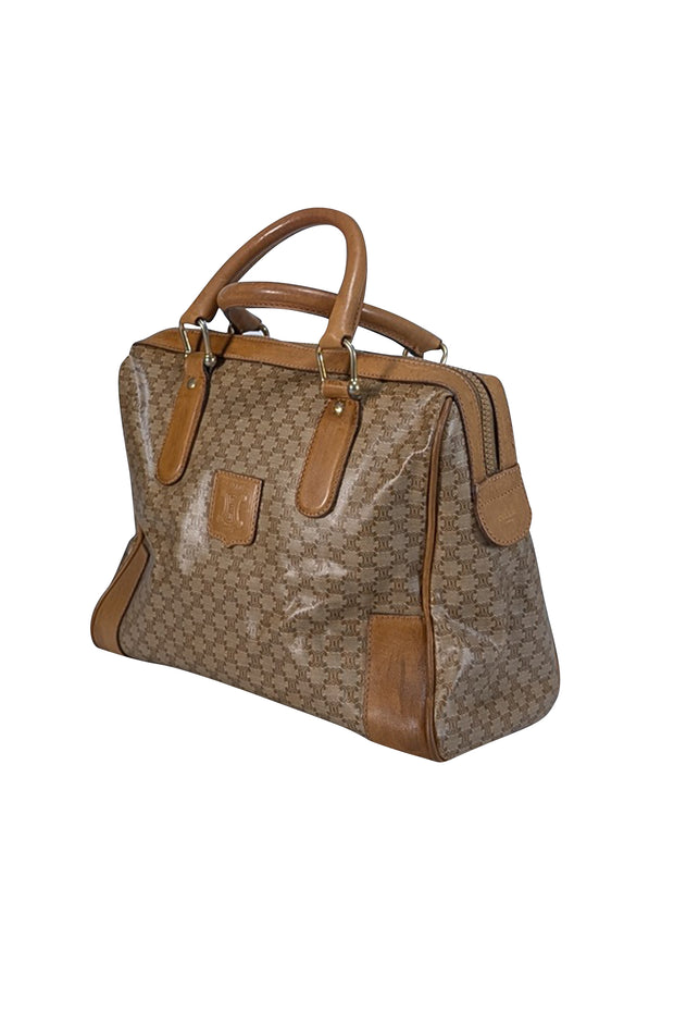 Current Boutique-Celine - Beige & Tan Monogram Print "Macadam" Boston Bag