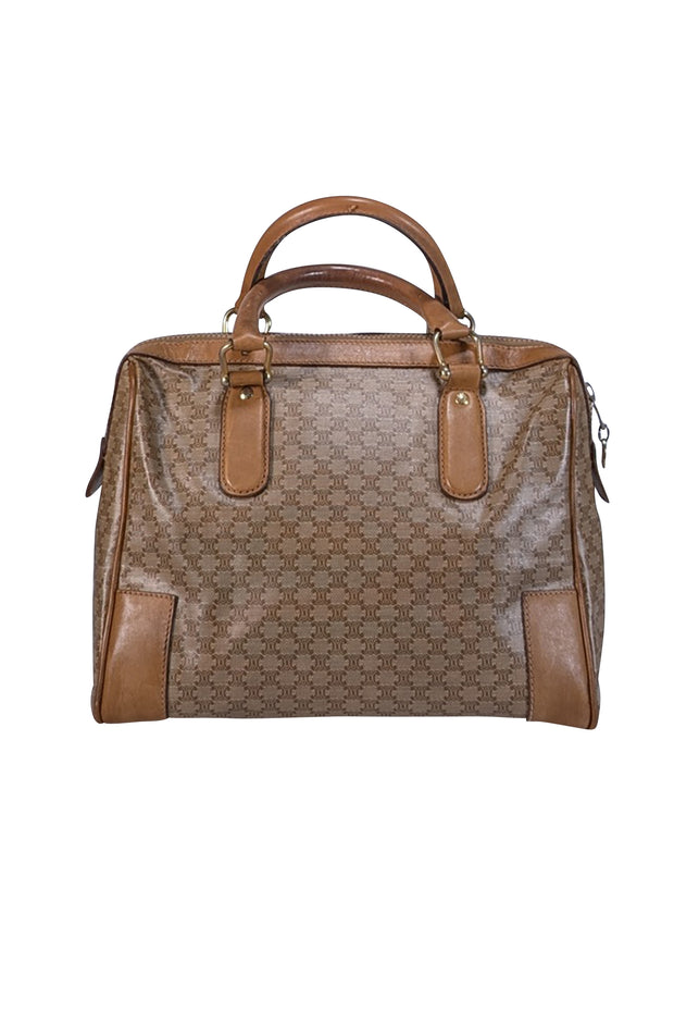 Current Boutique-Celine - Beige & Tan Monogram Print "Macadam" Boston Bag