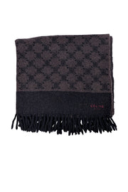 Celine - Black &amp; Brown Logo Print Wool Scarf - Current Boutique