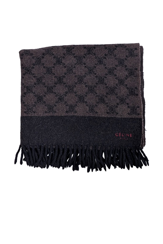 Celine - Black &amp; Brown Logo Print Wool Scarf - Current Boutique