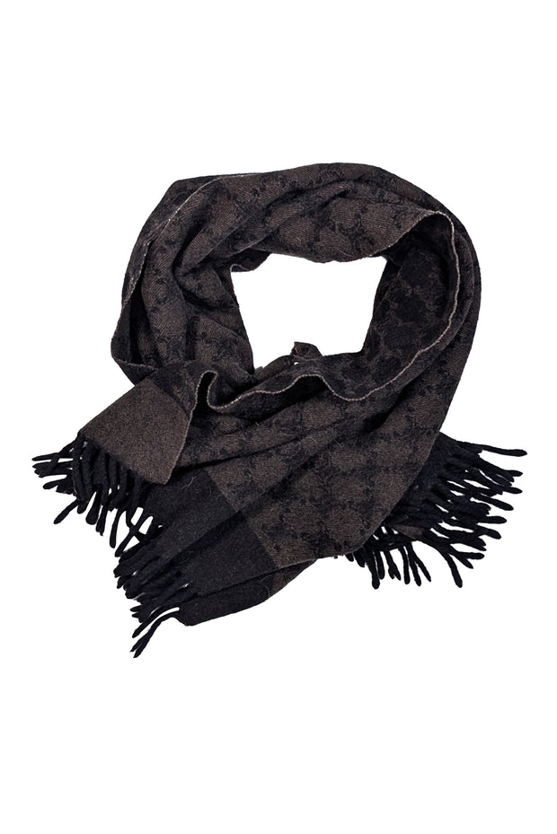Celine - Black &amp; Brown Logo Print Wool Scarf - Current Boutique