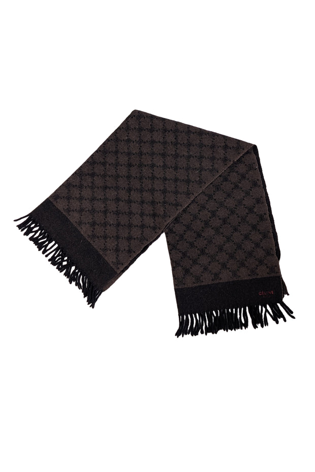 Celine - Black &amp; Brown Logo Print Wool Scarf - Current Boutique