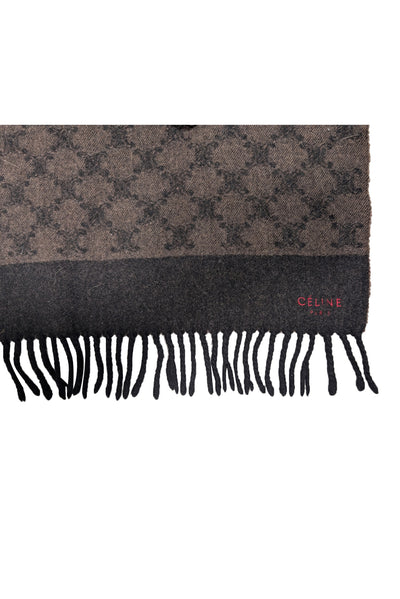 Celine - Black &amp; Brown Logo Print Wool Scarf - Current Boutique
