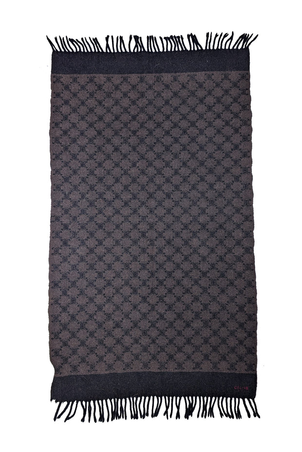 Celine - Black &amp; Brown Logo Print Wool Scarf - Current Boutique