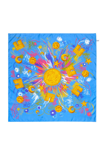 Current Boutique-Celine - Blue & Multi Color Print Scarf