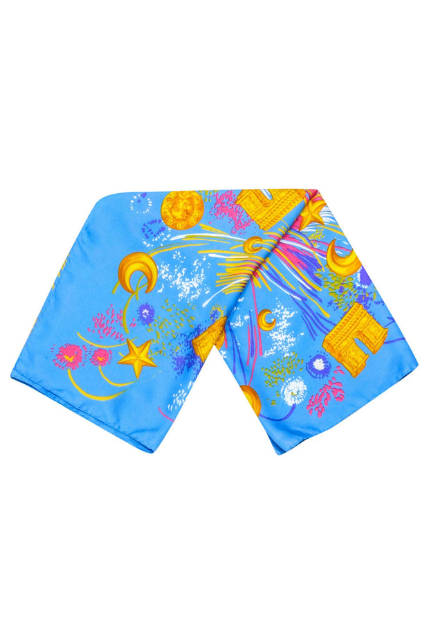 Current Boutique-Celine - Blue & Multi Color Print Scarf