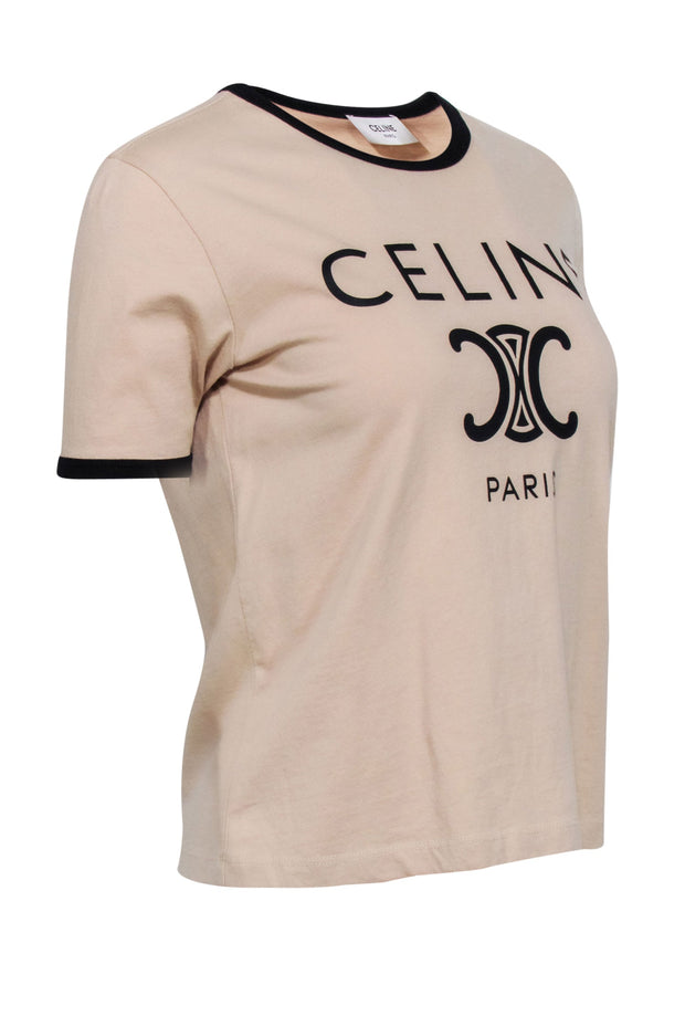 Current Boutique-Celine - Beige & Black Logo Crewneck T-Shirt Sz S