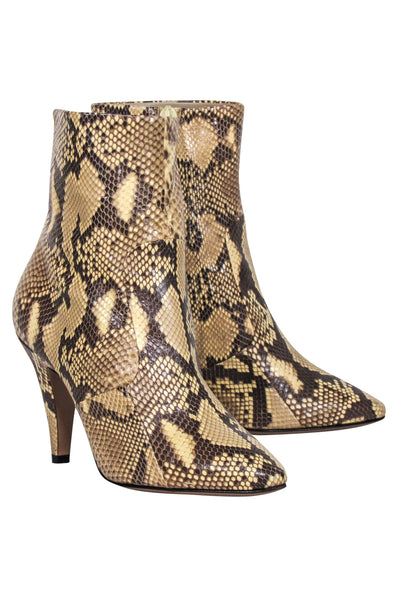 Current Boutique-Celine - Tan Snake Skin Ankle Heel Booties Sz 6