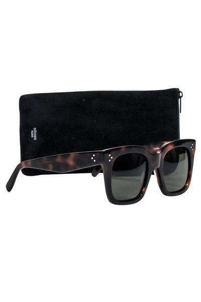 Current Boutique-Celine - Brown Tortoise Large Square Sunglasses w/ Three Dot Print