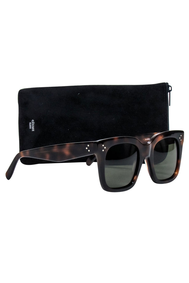 Current Boutique-Celine - Brown Tortoise Large Square Sunglasses w/ Three Dot Print