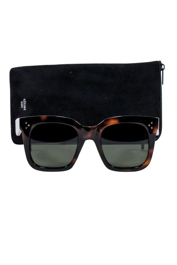 Current Boutique-Celine - Brown Tortoise Large Square Sunglasses w/ Three Dot Print