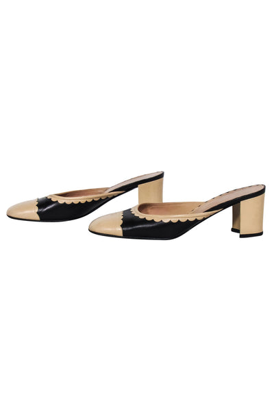 Current Boutique-Chanel - Beige & Black Leather Mule Pumps Sz 8