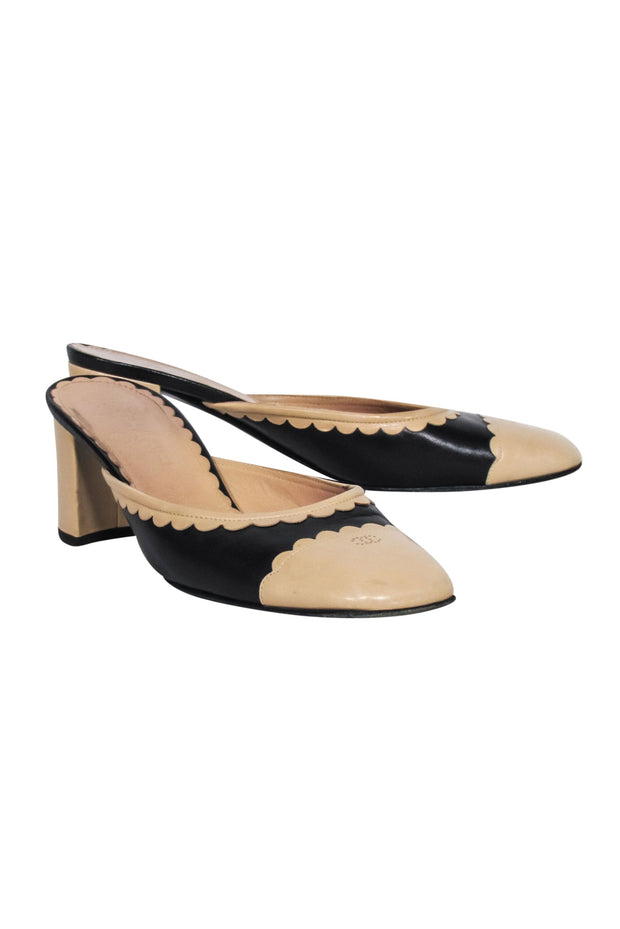 Current Boutique-Chanel - Beige & Black Leather Mule Pumps Sz 8