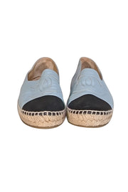 Chanel - Light Blue & Black Lambskin Leather Espadrilles Sz 12 - Current Boutique