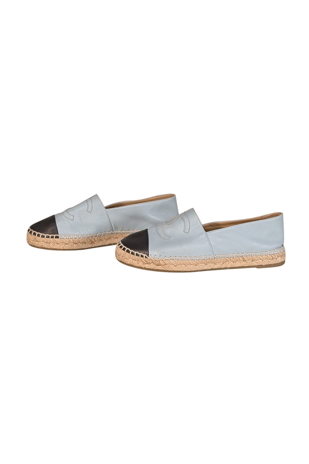 Chanel - Light Blue & Black Lambskin Leather Espadrilles Sz 12 - Current Boutique