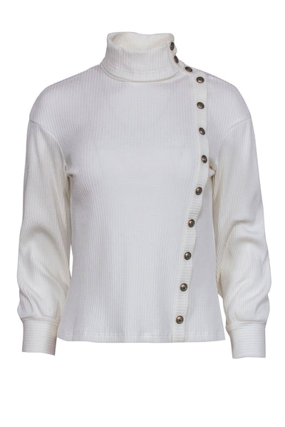 Current Boutique-Chanel Ivory Ribbed Knit Long Sleeve Side Button Top Sz 4