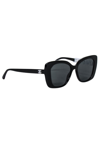 Current Boutique-Chanel - Black Frames w/ Bejeweled Chanel Leg Sunglasses