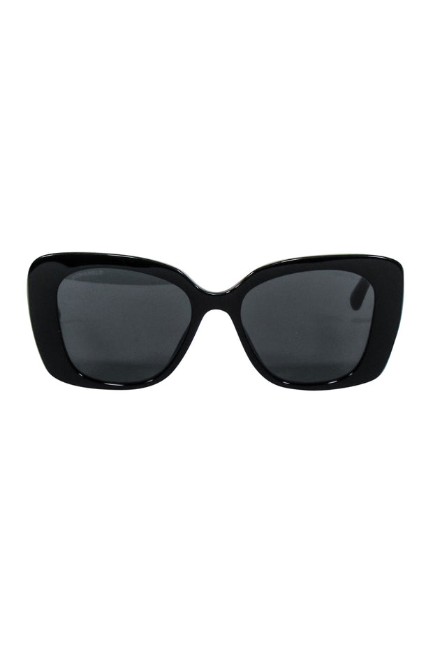 Current Boutique-Chanel - Black Frames w/ Bejeweled Chanel Leg Sunglasses