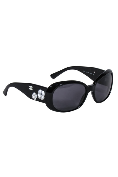 Current Boutique-Chanel - Black Sunglasses w/ 3D Flower Side Detail
