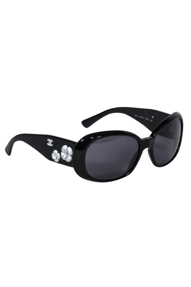 Current Boutique-Chanel - Black Sunglasses w/ 3D Flower Side Detail