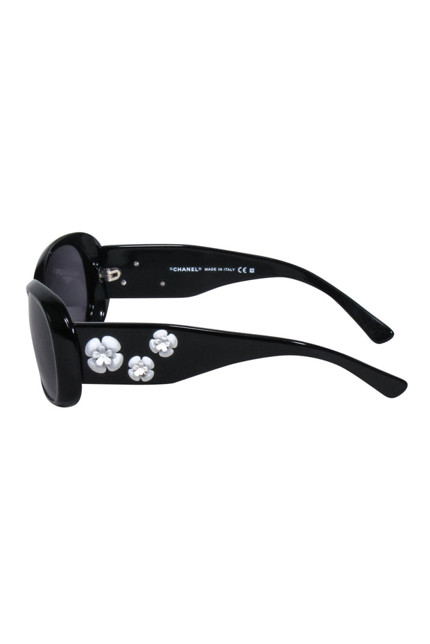 Current Boutique-Chanel - Black Sunglasses w/ 3D Flower Side Detail